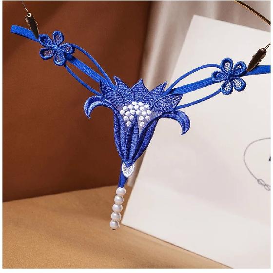 Noua Broderie Floare Perla Chiloți Masaj Lenjerie Sexy Tanga Sex Femei Crotch Deschis