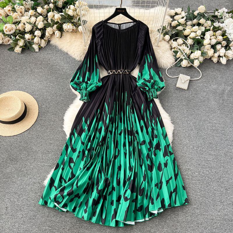 

Женское модное плиссированное праздничное платье на шнуровке Black and Green One size