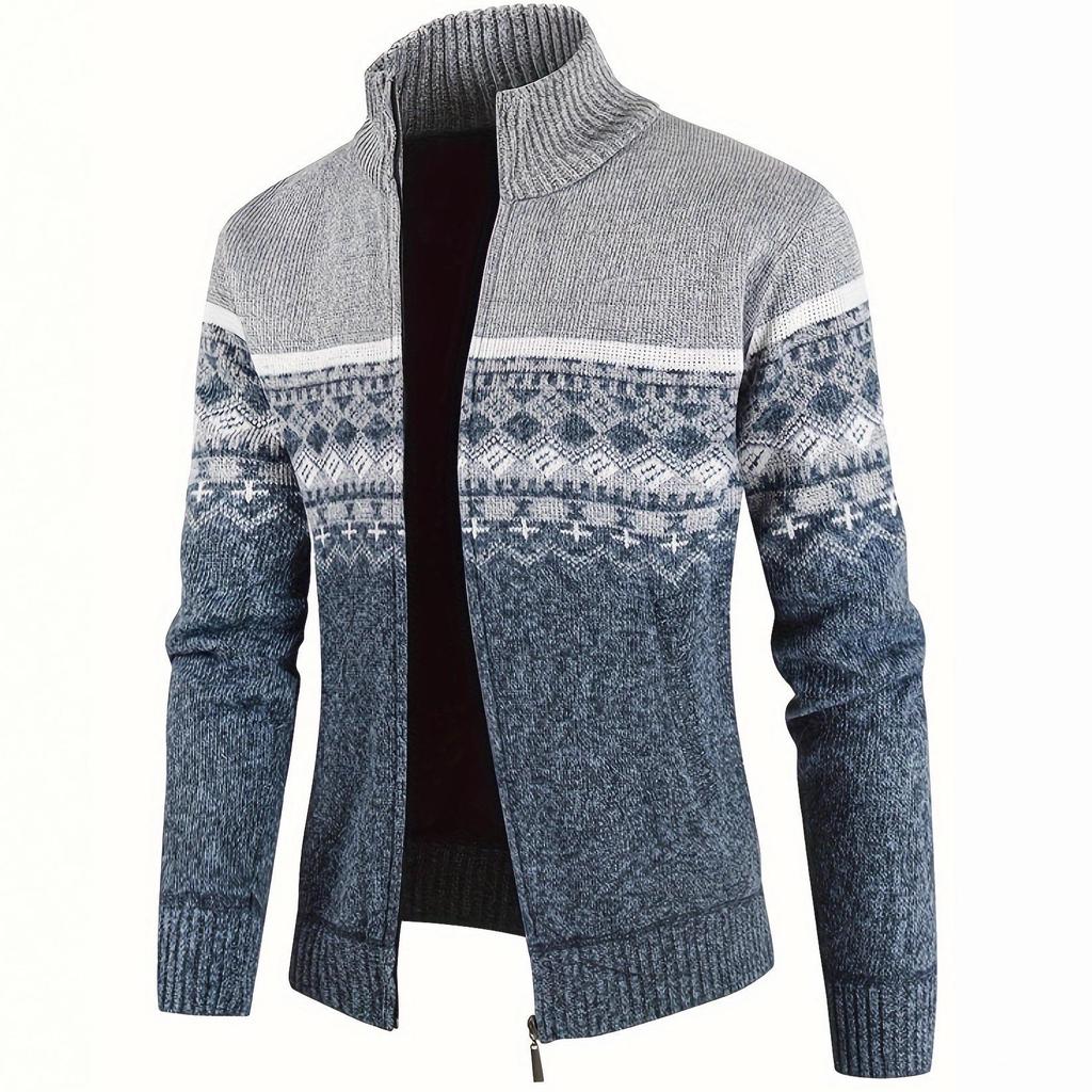 Men's Winter High Neck Plush Knit Slim Fit Cardigan Sweater
