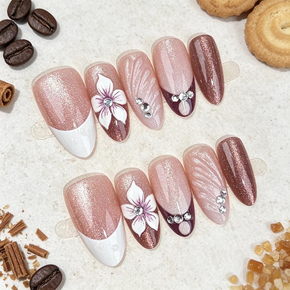 European/American 3D Cat Eye Rhinestone French Short Almond Manicure Stickers