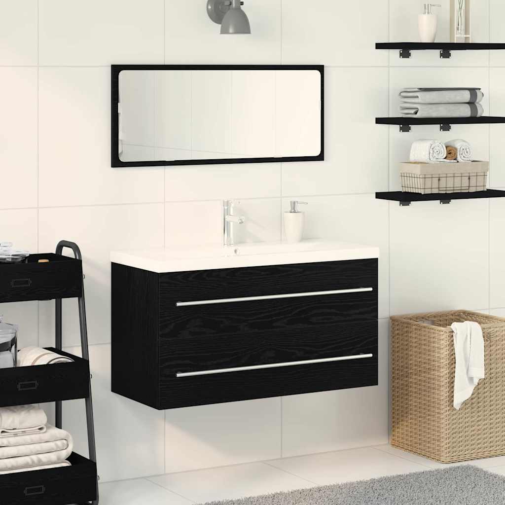 3 Piece Washbasin Cabinet with Drawers Black Oak Effect