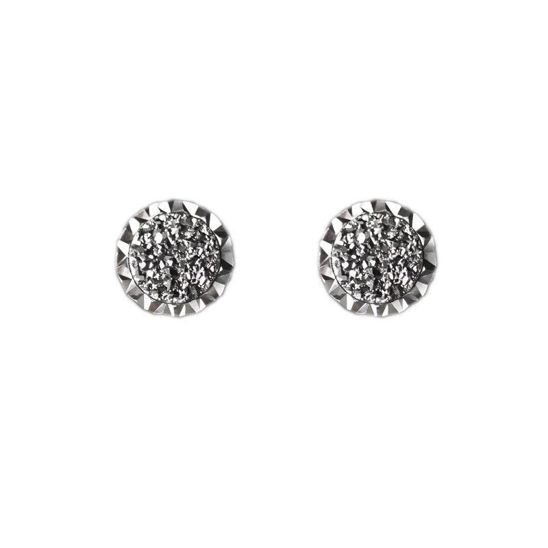 Original Agate Inlaid Silver Stud Earrings with Diamond Shine - White Gold Plated, Simple Versatile Design for Men and Women