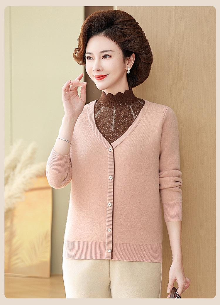 

2025 Winter Warm Base Layer Sweater for Middle-Aged and Elderly Women, Plus Velvet and Thickened for Autumn and Winter 2XL розовый