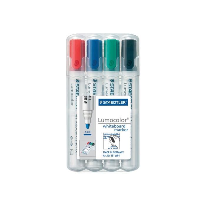 STAEDTLER Lumocolor Marqueur pour verre, tableau blanc, porcelaine noir, rouge, bleu, vert 2 mm pack de 4