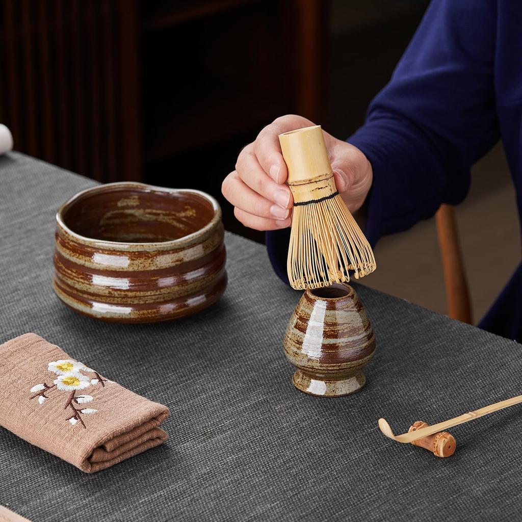 POKALOTEA Matcha Tea Set, 9-Piece Set, Tea Utensils, Matcha Bowl, Chasen, Chashaku, Chakasa, Matcha Sieve, Cotton Tea Cloth, Tea Caddy,