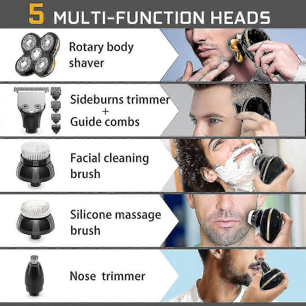 Electric Shavers For Men Bald Head,razors Shaving 5-in-1 5d Haircut Usb Rechargeable Led Cordless,rotary Shaver Grooming Kit With Clipper Nose Hair Si
