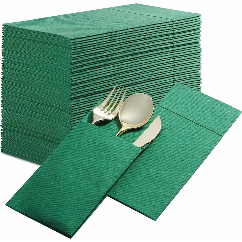 50pcs Disposable Dinner Napkins Flatware Pocket Prefolded For Wedding Party Decoration Folding Knife Fork  Bag Napkin
