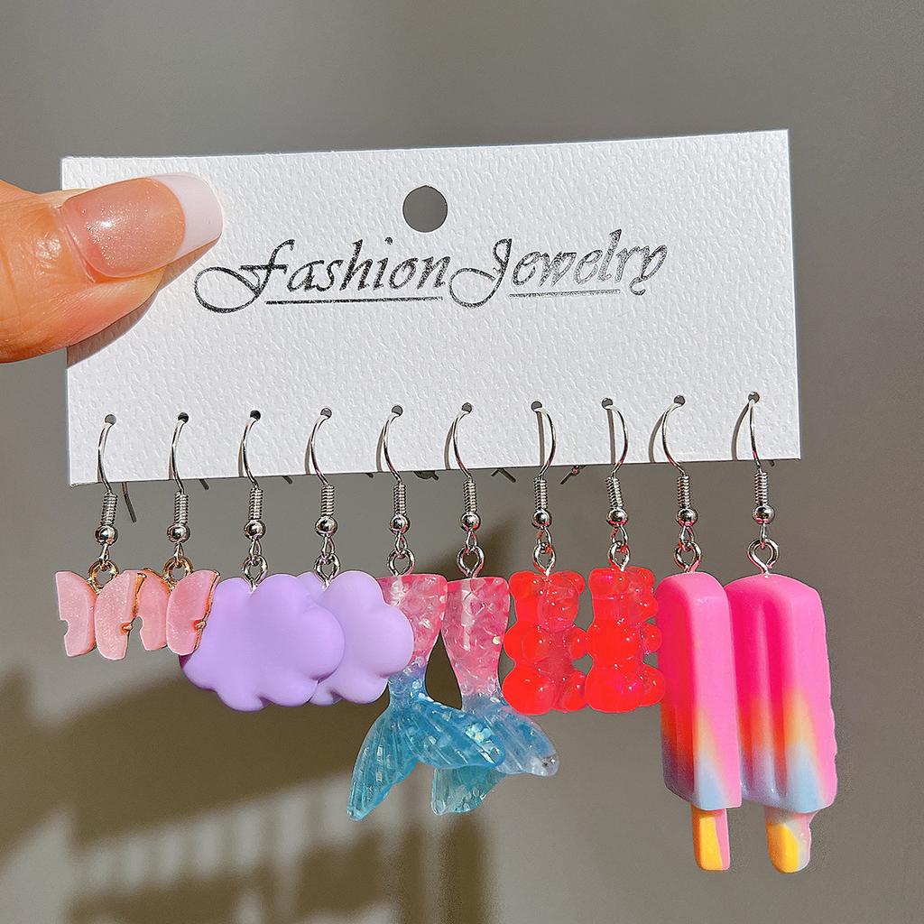 New Cute Cartoon Animal Fruit Earrings Set for Women Girl Simulated Resin Acrylic Food Drink Icecream DIY Dangle Earring Jewelry