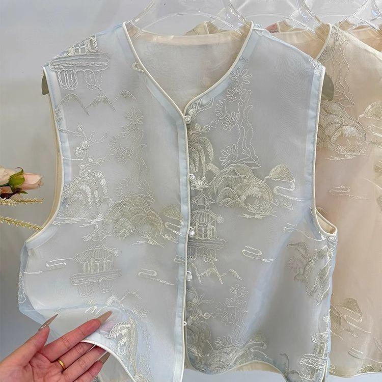 Nou 2025 vestă din organza brodată pentru femei, vestă versatilă de temperament, la modă