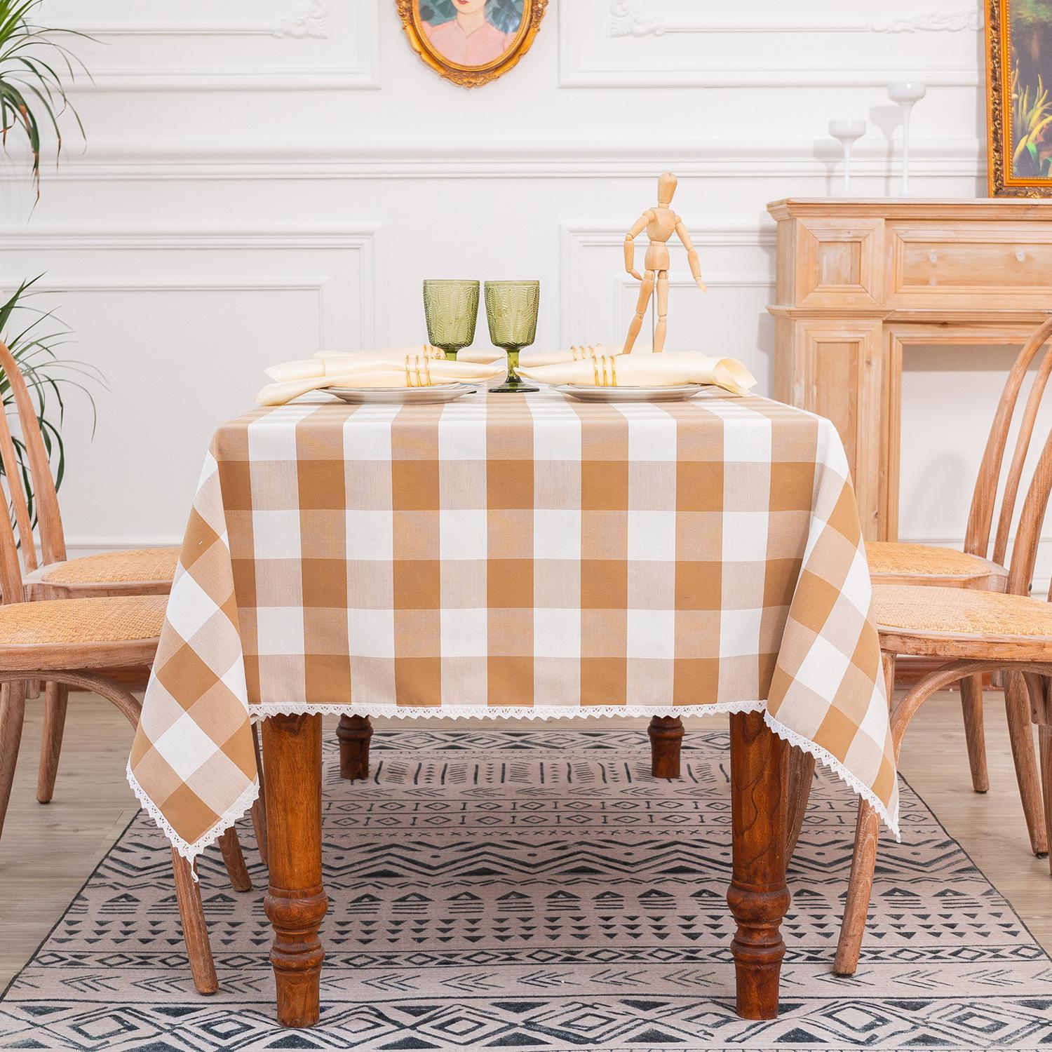 Tablecloth Ins Modern Simple Waterproof Dining Table Coffee Table Cloth Cotton And Linen Fabric Small Fresh Plaid Tablecloth Spot 90*90cm