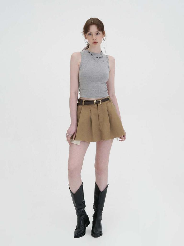 Vivora Wide Tuck Mini Skirt (Beige)