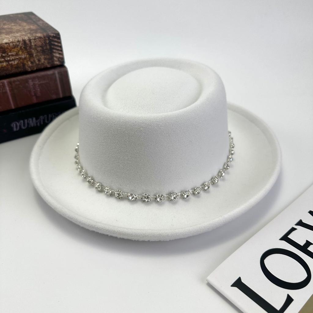 New Four Seasons Top Hat Diamond Felt Hat Curled Flat Top Fashion Versatile Sunscreen Women'S Hat