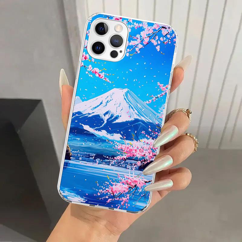 Japanese Cherry Mount Fuji Phone Case for Iphone 17 Air 16 15 Plus 14 13 Mini 12 11 Pro Max 16E 7 8 SE 2020 Soft Funda Print She