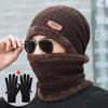 Men's Winter Knitted Beanie Hat, Neck-Warming Scarf, and Touchscreen Glove Set with Wool-Lined Skull Cap