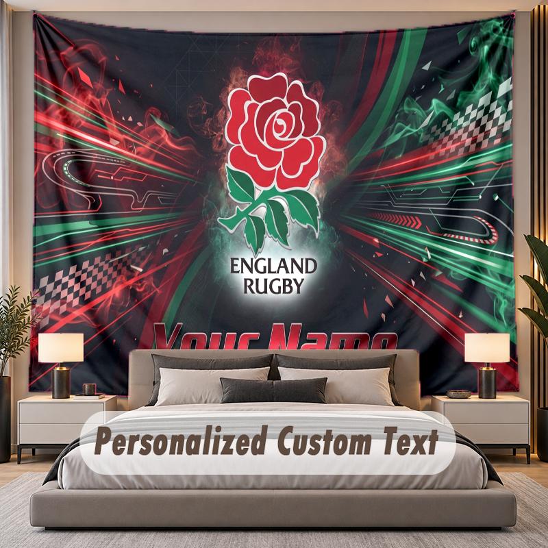 Custom Name Text Tapestry England Rugby Personalized Polyester Wall Tapestry For Bedroom And Room