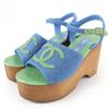 Excellent Sandals COCO Mark Ankle Strap Wedge Heels Blue Women 35 G45555 Used