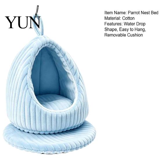 Birdcage Accessories Hanging Parrot Nest Bed, Winter Striped Plush Water Drop Shape Soft Bird Sleeping Hut Cozy Cave Bed with Removable Cushion, Cage