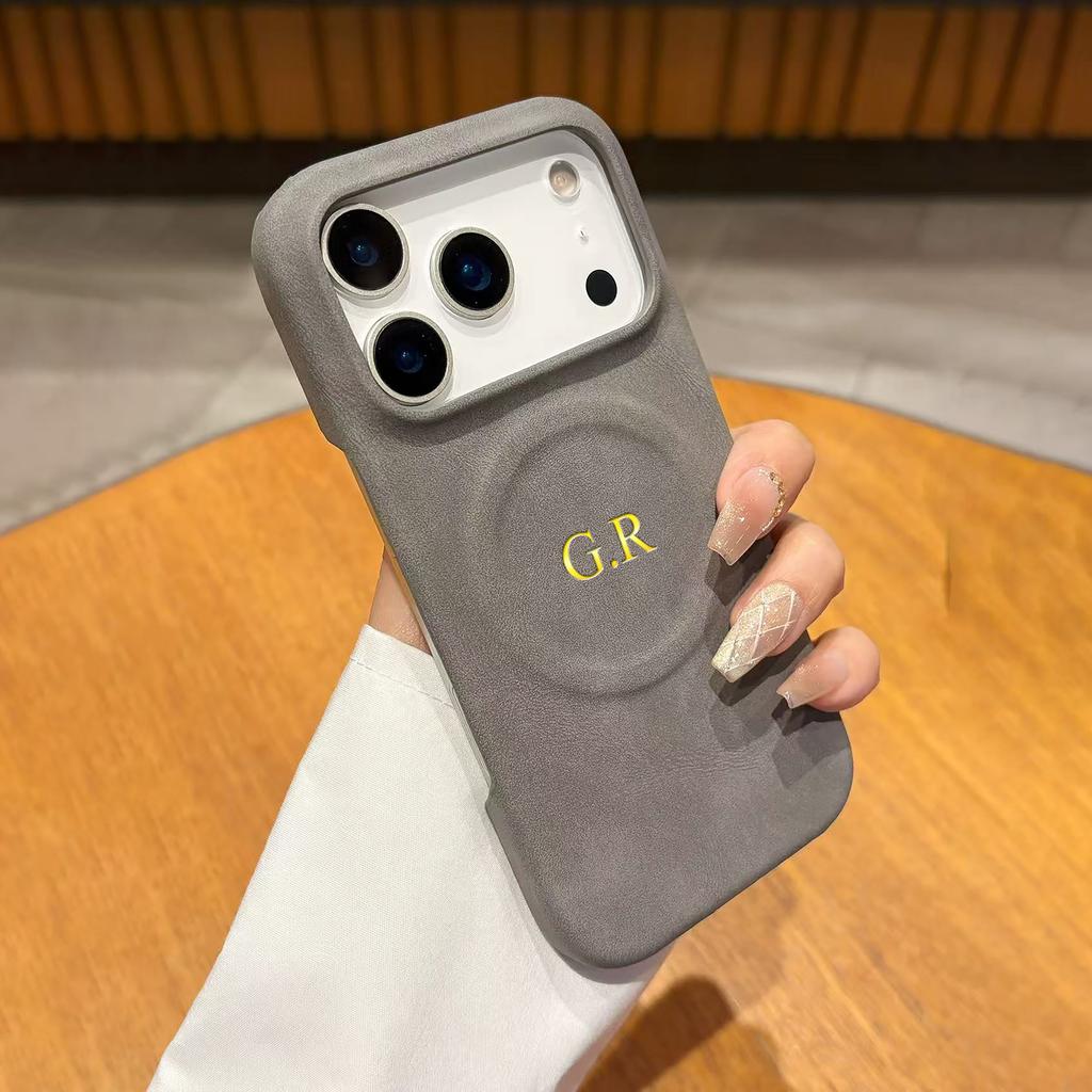 Custom Name Retro Faux Leather Magnetic Wireless Charging Case For iPhone 17 16 15 14 13 Pro Max 17 Air Hot Gold Foil Stamping