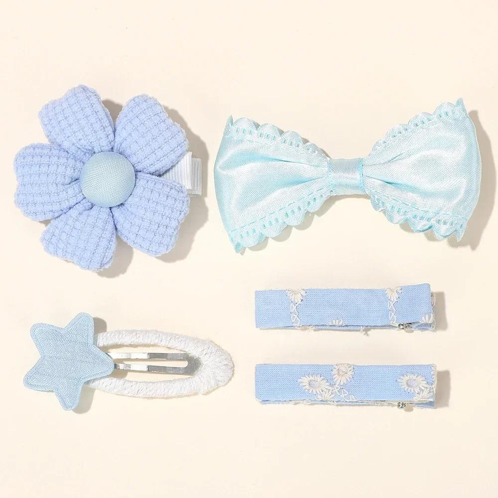 5Pcs/set Girls Hairclips Fresh Cloth BB Hair Bangs Barrette Flower Lace Bows Hairgripes Dopamine Colored Hair Accessories