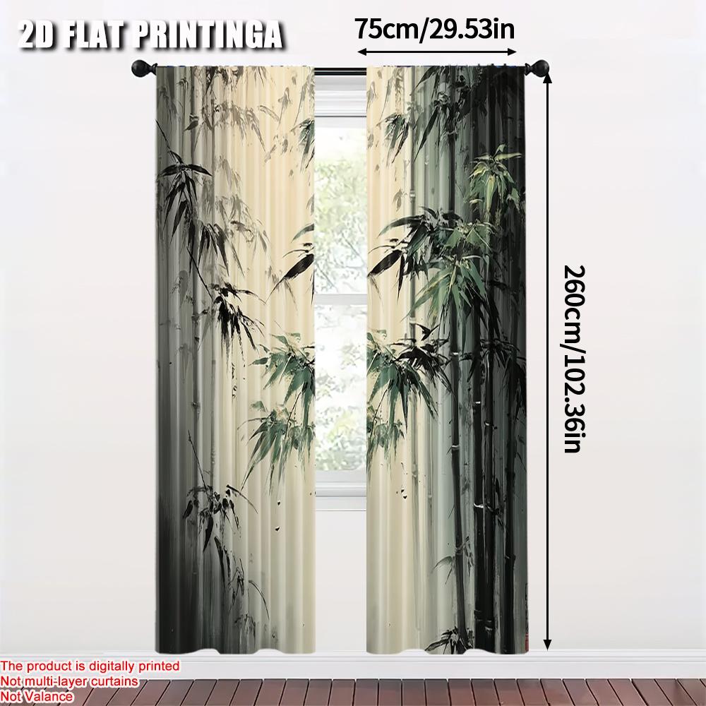 2pcs 2D flat printing Curtain Bamboo 100% Polyester Without Electricity Spring Party & Holiday Decor Perfect for aesthetic room