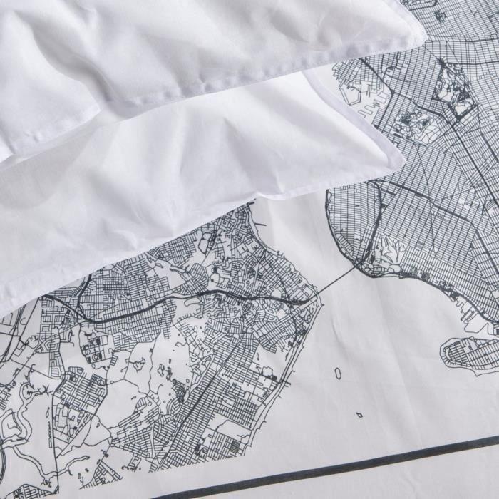 Parure de lit - TODAY - JAVA - 2 personnes - 240x220 cm - Coton - Imprimé New York - Blanc