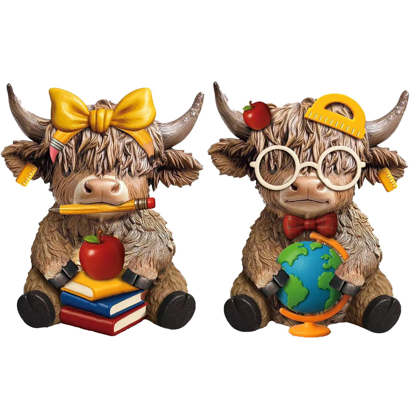 

Wooden Bull Figurine Desktop Decoration Set with Educational Elements Pencil Apple Books Globe Ruler Unique Rustic Animal Sculpture One Size коричневый