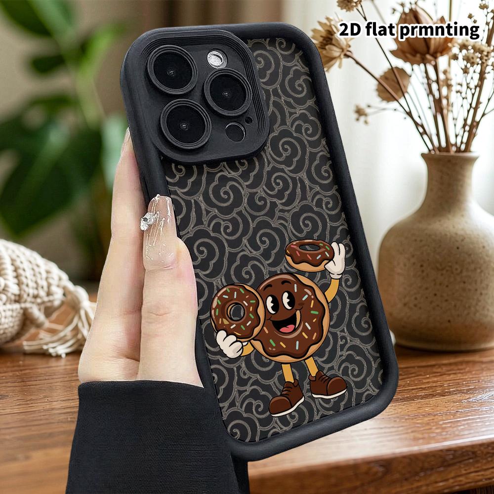 Phone case: 2D flat design suitable for iPhone 18 17 16 15 14 13 Pro tiered protective case, donut person, Christmas and Halloween holiday gift