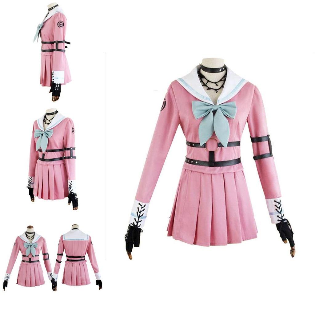 Danganronpa V3 Iruma Miu Cosplay Outfit Chic Uniform Suit Full Set In Pink And White