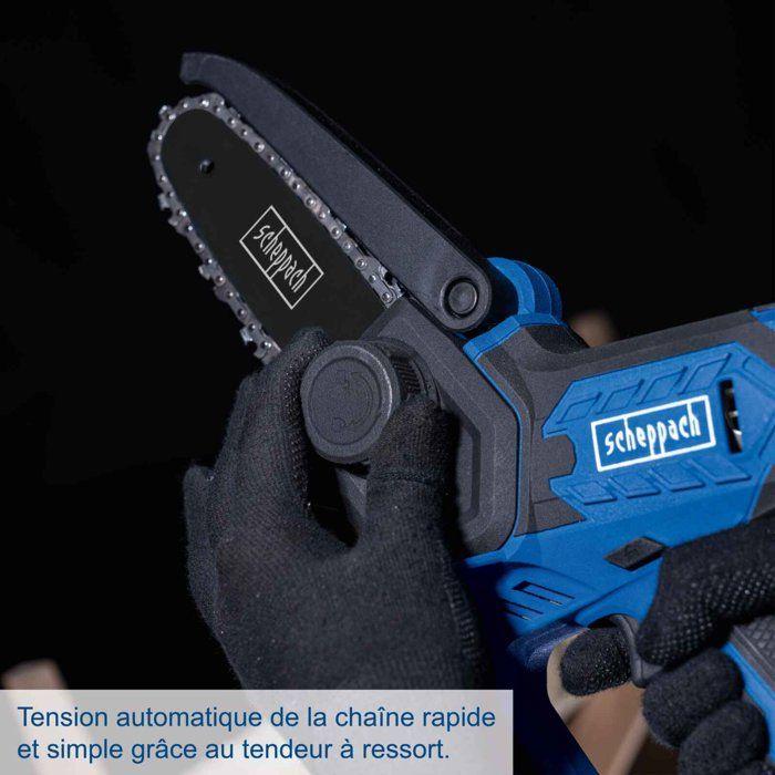 Pack Scie de jardin sans fil C-PS100-X - Longueur coupe 127 mm - Vitesse 4,8 m/s - SCHEPPACH 20V IXES Batterie 2Ah + chargeur 2.4A