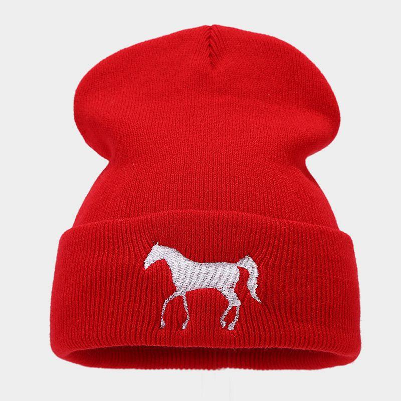 Autumn and winter new innovative horse embroidery warm cold hat men and women outdoor shopping leisure sunshade knitted hat tide