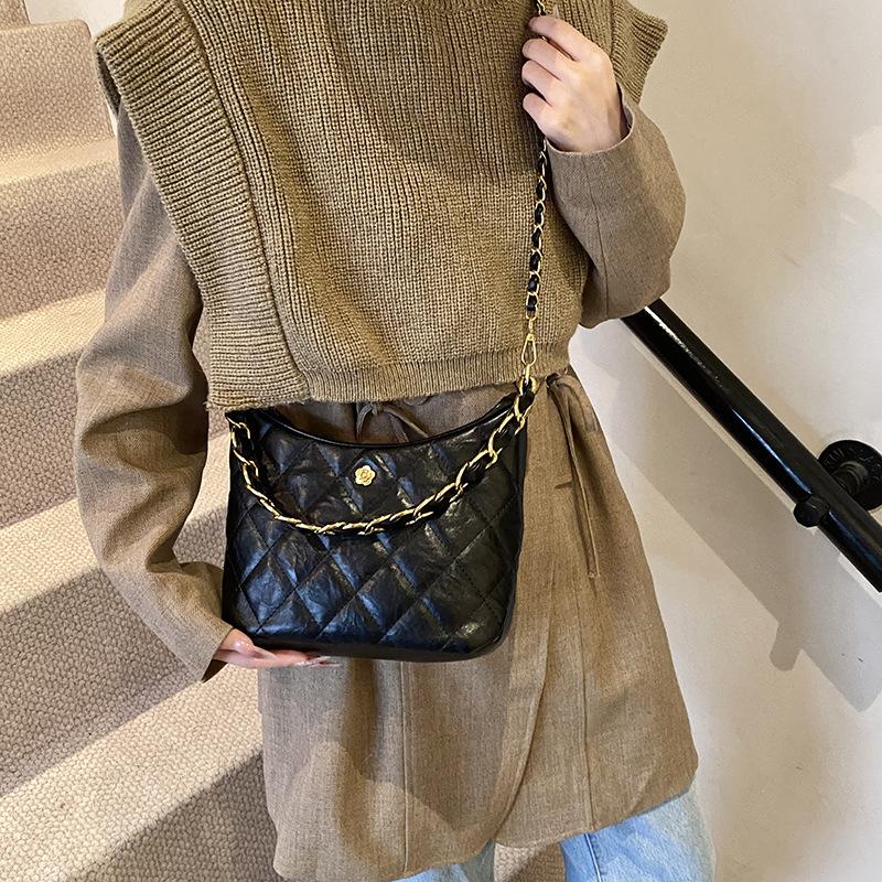 Rhombus chain bag women's 2025 new trendy fashion retro underarm bag niche texture shoulder bag messenger bag