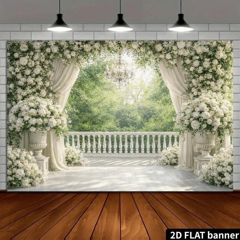 1pc, 2D Flat, Floral Balcony Wedding Backdrop, Suitable for Outdoor Weddings, Photography Studios, and Home Decoration. (wsj)