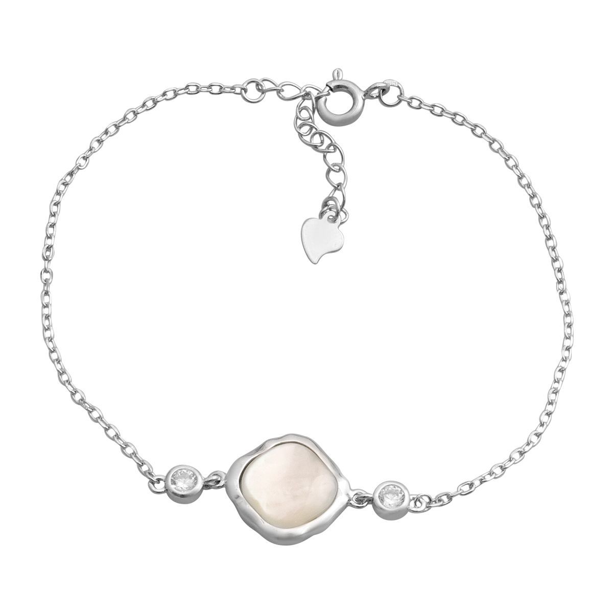 

Silver bracelet with natural mother-of-pearl, cubic zirconia, product weight 2.88 g (60002289) 17-20cm білий