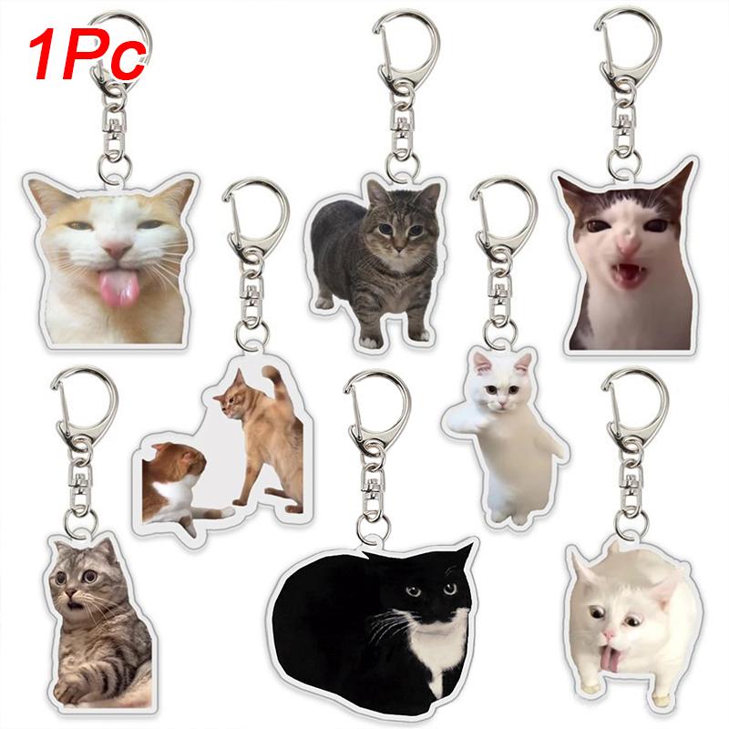 1PC Acrylic Cute Keychains Cats 2D Flat Backpack Ornament Accessories Cat Key Rings Creative Animal Key Holders Funny