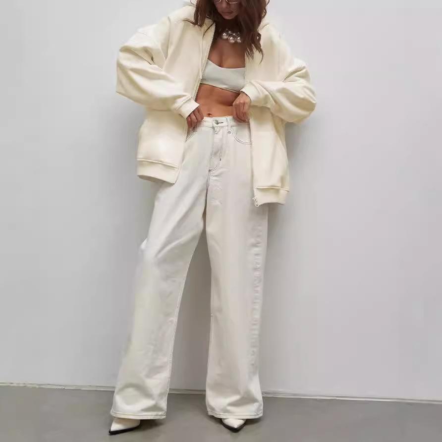 New Solid-color Loose Hooded Zipper Cardigan Hoodie for Autumn and Winter