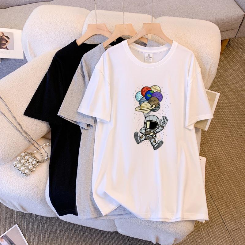 

Новая летняя хлопковая футболка для женщин, свободные топы с короткими рукавами и круглым вырезом с принтом