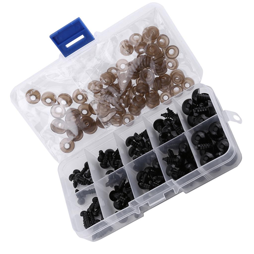 100pcs Black Plastic Toy Eyes for Puppets Dolls Crafts 6 12mm with Gasket
