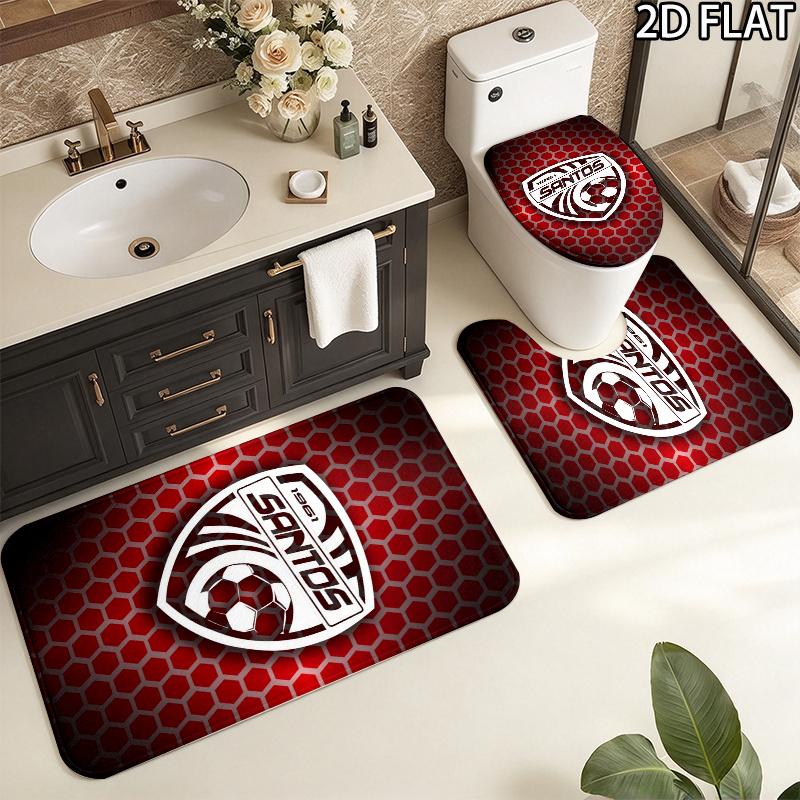 Santos de Guapiles FC Pattern 3Pcs Bathroom Rug Set, Non Slip Absorbent Bath Mat, Contour Mat & Toilet Lid Cover, Bathroom Decor