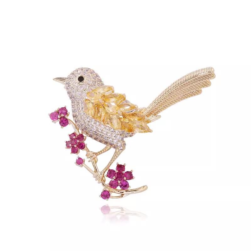 Koreanischer Stil Strass Vogel Brosche: Elegante Tier-Korsage für Damenanzug - Nischendesign
