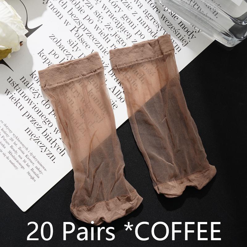 

20 пар летних носков Ice Silk, женские бесшовные короткие носки с прозрачными кристаллами, тонкие носки до щиколотки, оптовая продажа 20pairs кофейный