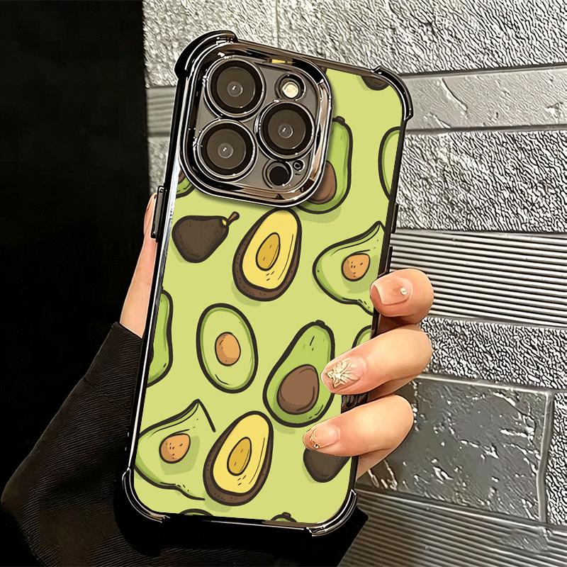 Cartoon Cute Avocado Plating Phone Case For Iphone 16 17 Pro Max Air 16E 14 15 Plus 12 13 Mini Anti-Fall Airabag Cover