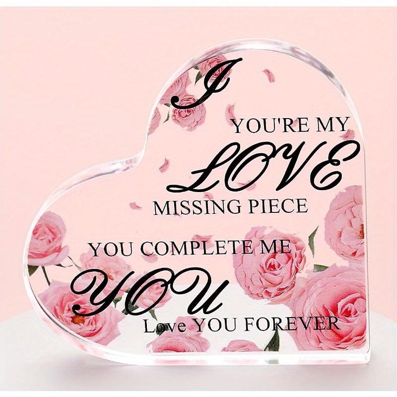 2D Flat Acrylic Heart Shaped Desk Decor Plaque, Wedding Anniversary Gift, Suitable for Wall Decoration, Porch, Room, Villa, Accents Home, Hallway, or