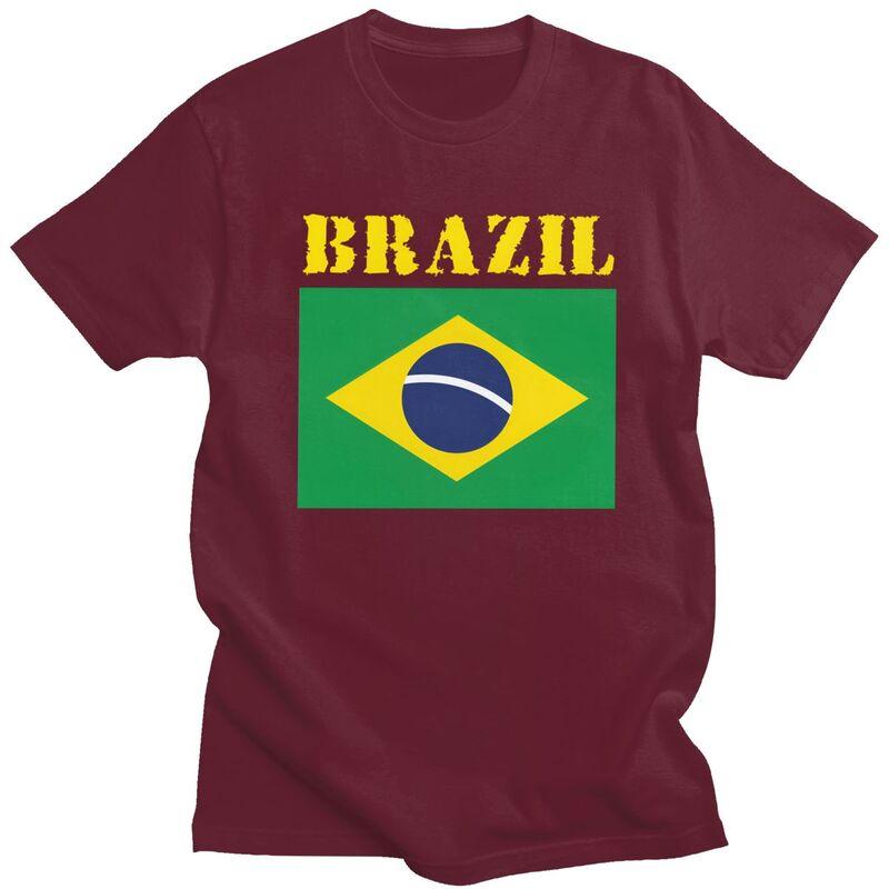 Custom Fashion Brazil Flag T Shirts Men Short Sleeve Tshirt Streetwear Tee Pure Cotton Slim Fit Tshirt Merch