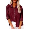 Women Linen Blend Button Down Shirt Turn‑Down Collar Roll‑Up Sleeve Chest Pocket Loose Fit Solid Color Casual Office Blouse Top