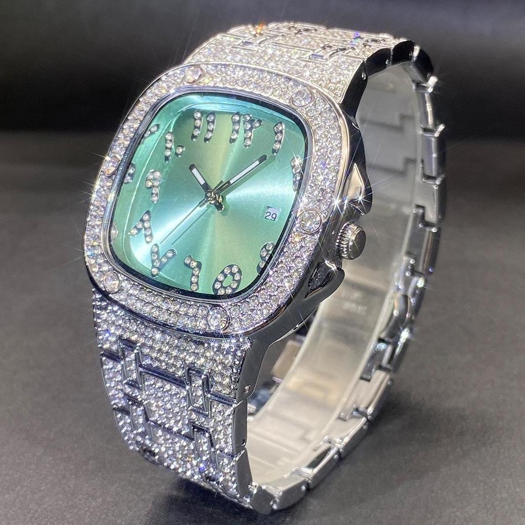 Luxury Diamond Watch for Men Hip Hop Style Bling Iced Out Wristwatch Fashion Square Steel Waterproof Clock