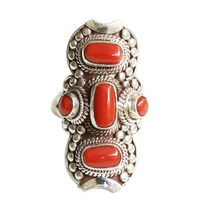 Handmade Red Turquoise Open Ring Tibetan Retro Turquoise Jewelry