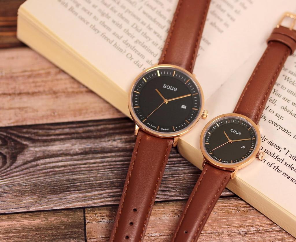 soue Pair Watch A Basics Pair Watch Ladies Pair Couple 38mm x 30mm Leather Belt Brown Black Dial [Soue] Men's