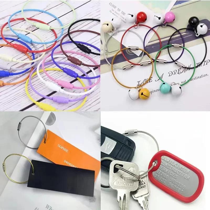 10pcs Colored Painted Steel Wire Keychain DIY Keyring Accessories Circle Rope Cable Loop Camp Luggage Tag Screw Lock Gadget 15cm
