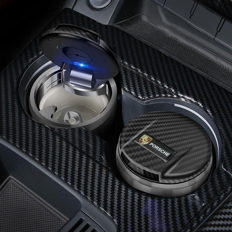 

Car Emblem Ashtray LED Portable Garbage Box Storage Holder For Porsche 911 Cayenne Macan Carrera-GT 928 944 968 Panamera Boxster
