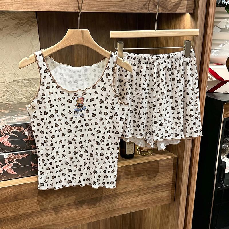 Summer suspender shorts pajamas women's small strip modal cotton suit European and American style loungewear